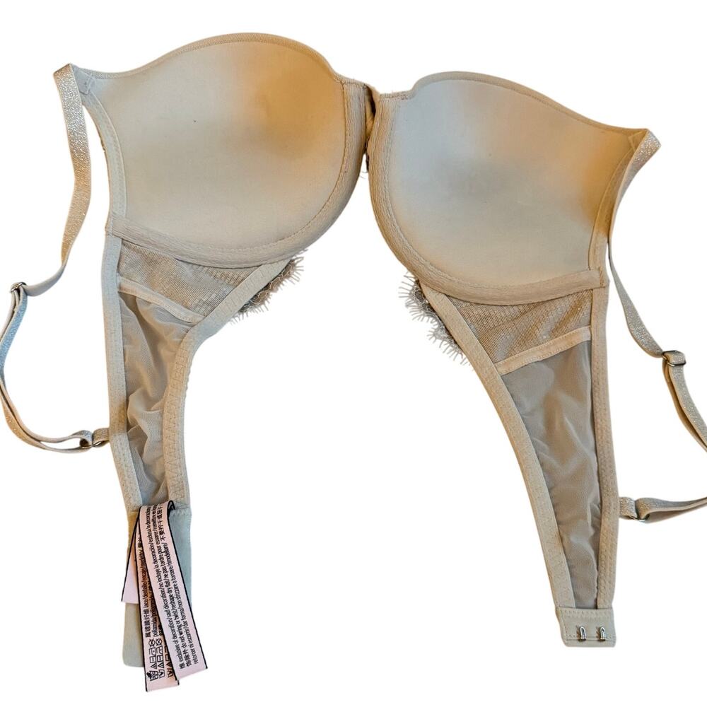 Victoria's Secret Cream/Gold Lace Dream Angels Push Up Bra- 32C - Picture 2 of 9